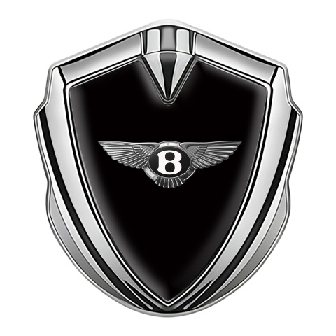 Bentley Fender Metal Domed Emblem Silver Black Base Classic Design