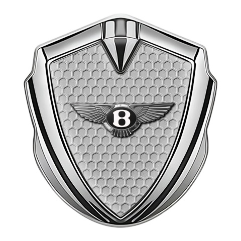 Bentley Fender Metal Emblem Badge Silver Grey Hexagon Chrome Logo