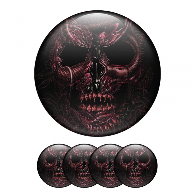 Skull Domed Stickers Wheel Center Cap 3D Image Of A Skull Wrapped In Cockroaches