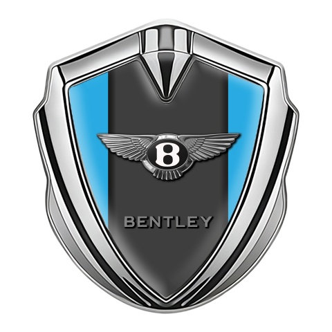 Bentley 3D Car Metal Emblem Silver Blue Base Center Pilar Chrome Effect