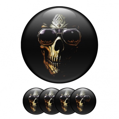 Skull Wheel Center Caps Emblem 3D Cranium With Sunglasses
