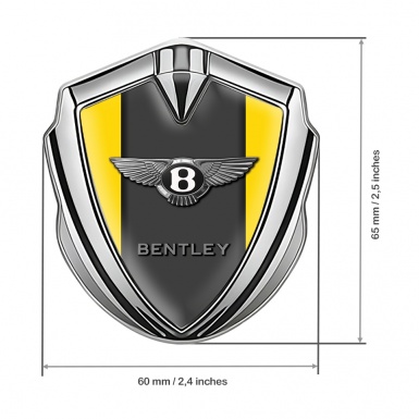 Bentley 3D Car Domed Metal Emblem Silver Yellow Base Chrome Logo