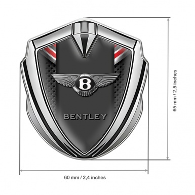 Bentley Metal Emblem Self Adhesive Silver Dark Grate Red Ribbon Design