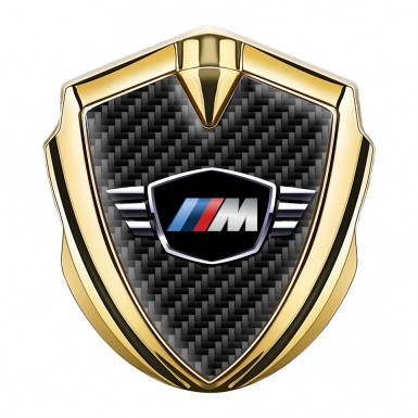 BMW M Power Metal Emblem Self Adhesive Gold Dark Carbon Winged Logo