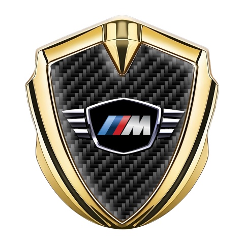 BMW M Power Metal Emblem Self Adhesive Gold Dark Carbon Winged Logo