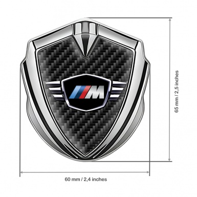 BMW M Power Metal Emblem Self Adhesive Silver Dark Carbon Winged Logo