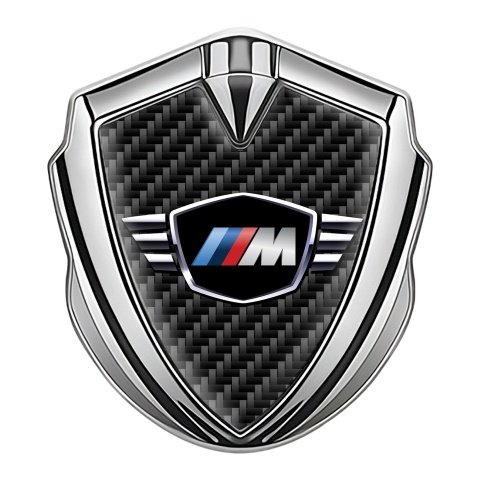 BMW M Power Metal Emblem Self Adhesive Silver Dark Carbon Winged Logo