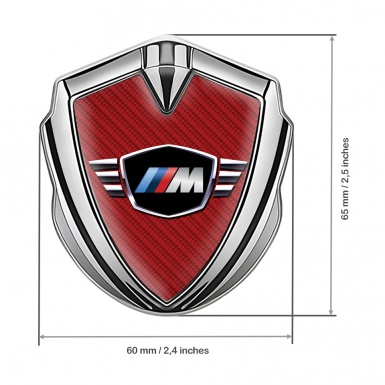 BMW M Power 3D Car Metal Domed Emblem Silver Red Carbon Edition