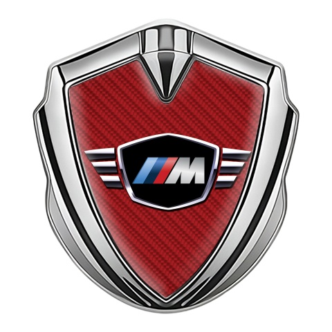 BMW M Power 3D Car Metal Domed Emblem Silver Red Carbon Edition