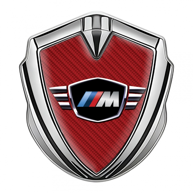 BMW M Power 3D Car Metal Domed Emblem Silver Red Carbon Edition