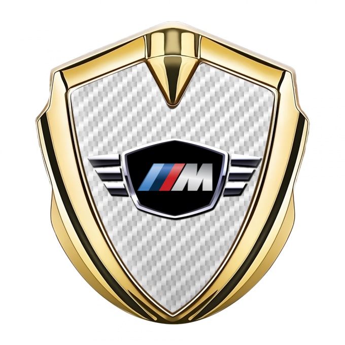 BMW M Power Bodyside Domed Emblem Gold White Carbon Winged Logo