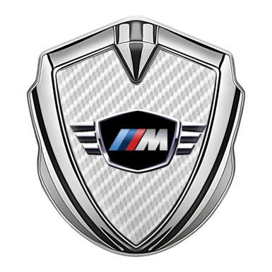 BMW M Power Bodyside Domed Emblem Silver White Carbon Winged Logo