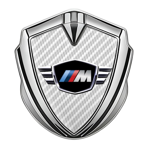 BMW M Power Bodyside Domed Emblem Silver White Carbon Winged Logo