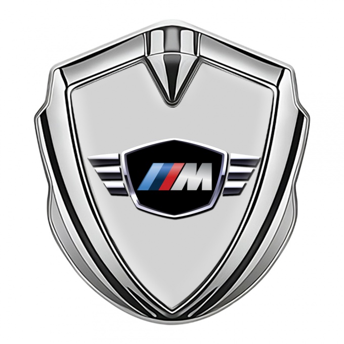 BMW M Power Fender Emblem Domed Badge Silver Grey Base Edition