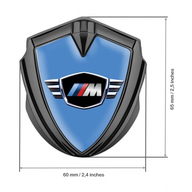 BMW M Power Fender Metal Emblem Badge Graphite Blue Base Winged Logo