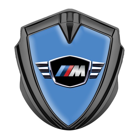 BMW M Power Fender Metal Emblem Badge Graphite Blue Base Winged Logo