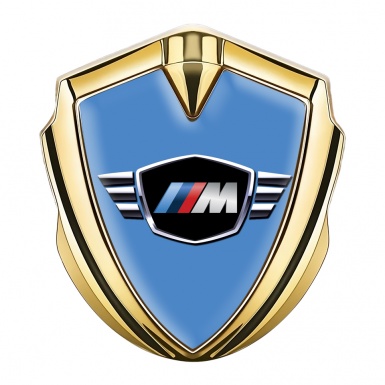 BMW M Power Fender Metal Emblem Badge Gold Blue Base Winged Logo