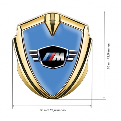 BMW M Power Fender Metal Emblem Badge Gold Blue Base Winged Logo