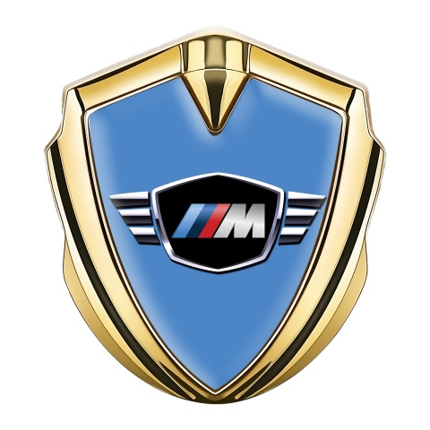 BMW M Power Fender Metal Emblem Badge Gold Blue Base Winged Logo