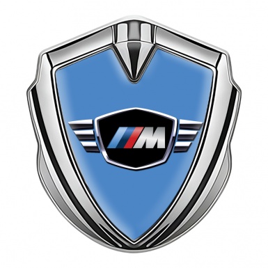 BMW M Power Fender Metal Emblem Badge Silver Blue Base Winged Logo