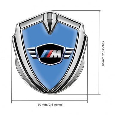 BMW M Power Fender Metal Emblem Badge Silver Blue Base Winged Logo