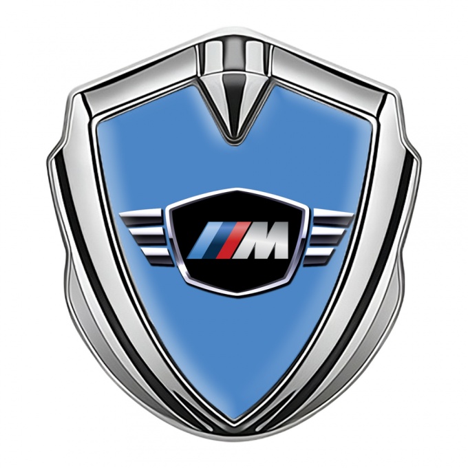 BMW M Power Fender Metal Emblem Badge Silver Blue Base Winged Logo