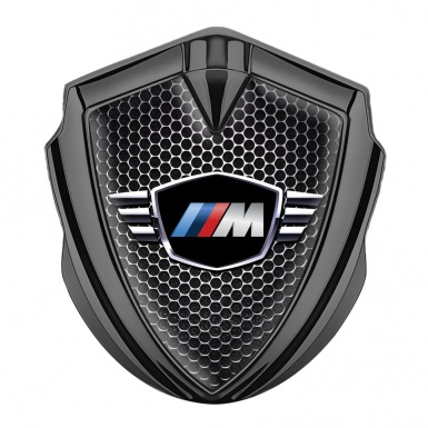 BMW M Power Trunk Emblem Badge Graphite Dark Grate Winged Design