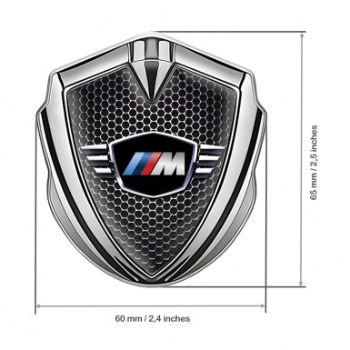 BMW M Power Trunk Emblem Badge Silver Dark Grate Winged Design