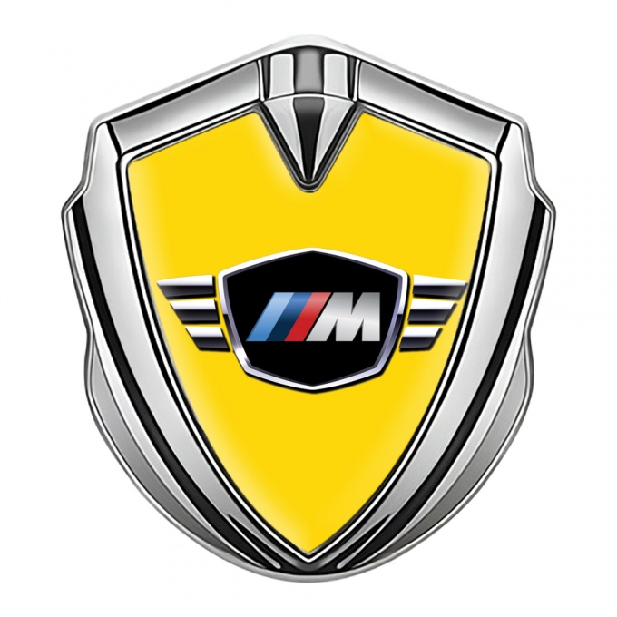 BMW M Power Self Adhesive Bodyside Emblem Silver Yellow Base Design