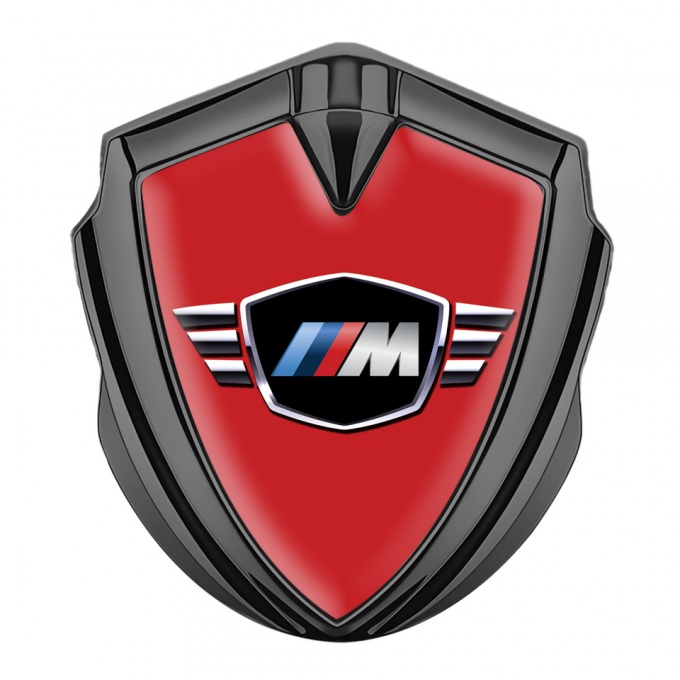 BMW M Power Metal Emblem Self Adhesive Graphite Red Base Winged Logo