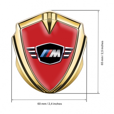 BMW M Power Metal Emblem Self Adhesive Gold Red Base Winged Logo