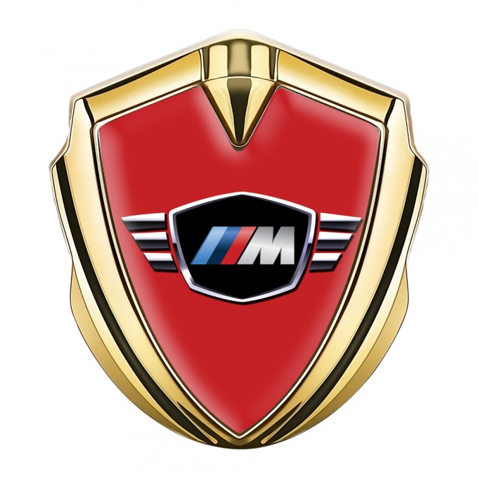 BMW M Power Metal Emblem Self Adhesive Gold Red Base Winged Logo