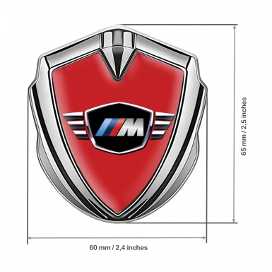 BMW M Power Metal Emblem Self Adhesive Silver Red Base Winged Logo