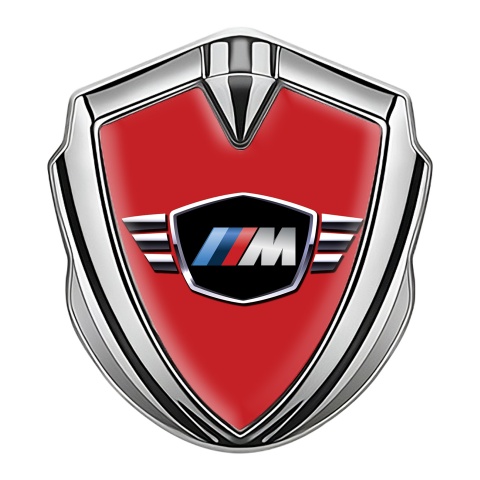 BMW M Power Metal Emblem Self Adhesive Silver Red Base Winged Logo