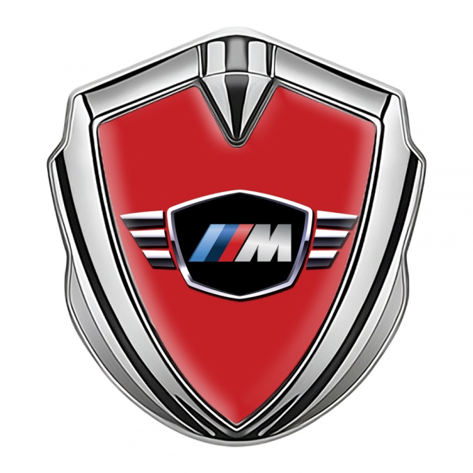 BMW M Power Metal Emblem Self Adhesive Silver Red Base Winged Logo