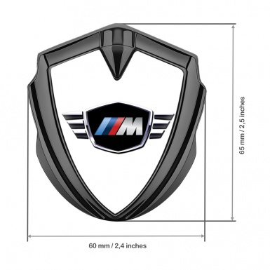 BMW M Power 3D Car Domed Metal Emblem Graphite White Base Edition