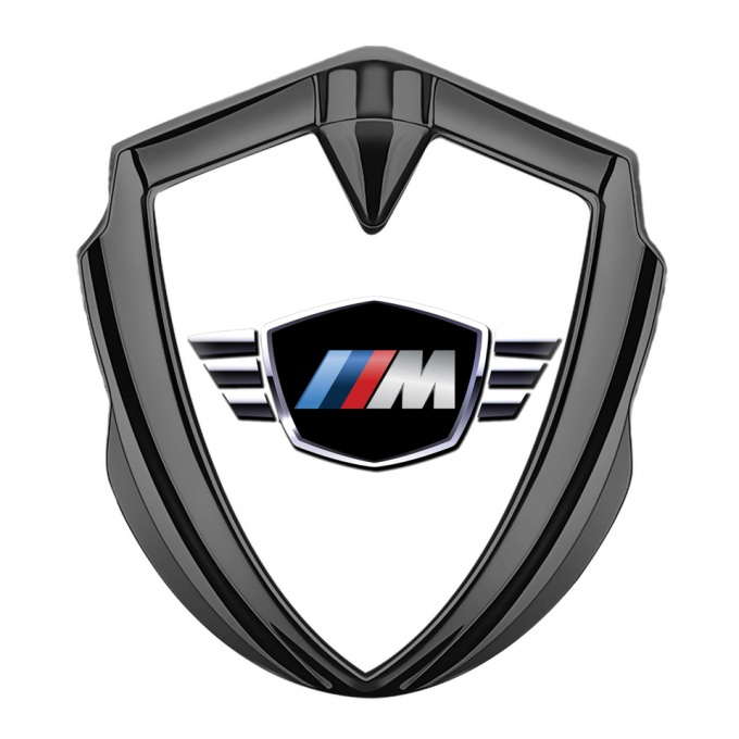 BMW M Power 3D Car Domed Metal Emblem Graphite White Base Edition