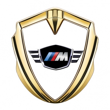 BMW M Power 3D Car Domed Metal Emblem Gold White Base Edition