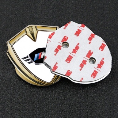 BMW M Power 3D Car Domed Metal Emblem Gold White Base Edition