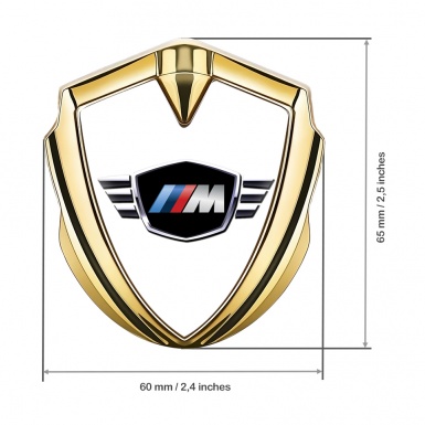 BMW M Power 3D Car Domed Metal Emblem Gold White Base Edition