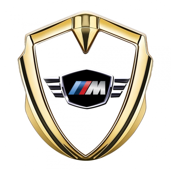 BMW M Power 3D Car Domed Metal Emblem Gold White Base Edition