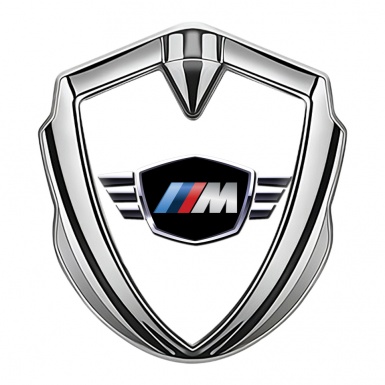 BMW M Power 3D Car Domed Metal Emblem Silver White Base Edition