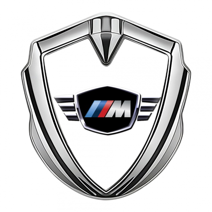 BMW M Power 3D Car Domed Metal Emblem Silver White Base Edition