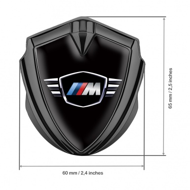 BMW M Power Bodyside Domed Emblem Graphite Black Base Winged Logo