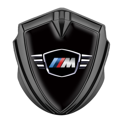 BMW M Power Bodyside Domed Emblem Graphite Black Base Winged Logo