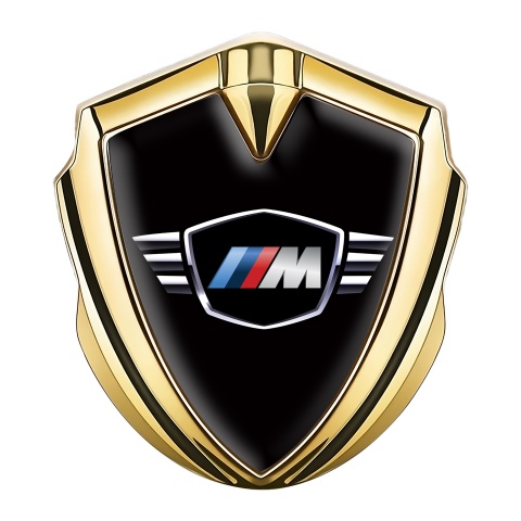 BMW M Power Bodyside Domed Emblem Gold Black Base Winged Logo