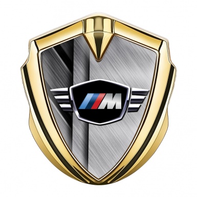 BMW M Power Tuning Emblem Self Adhesive Gold Crossed Plates Design