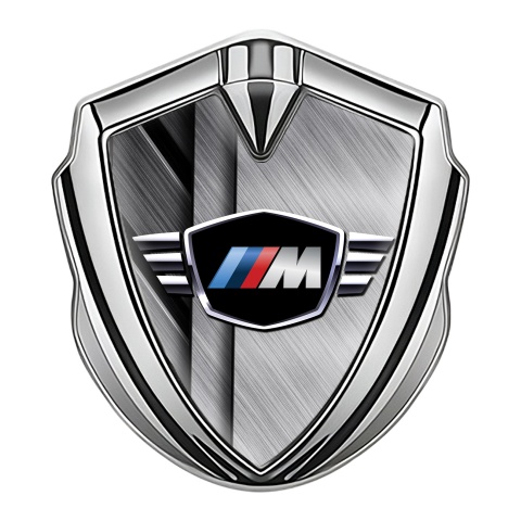 BMW M Power Tuning Emblem Self Adhesive Silver Crossed Plates Design