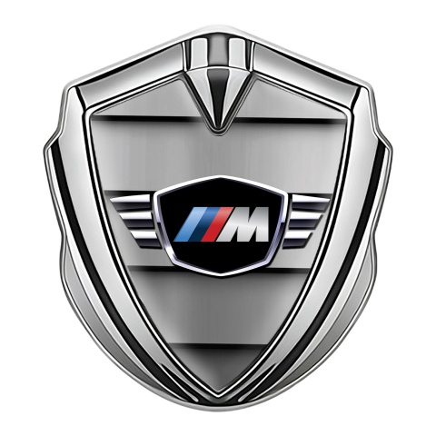 BMW M Power Fender Emblem Badge Silver Shutter Effect Winger Logo