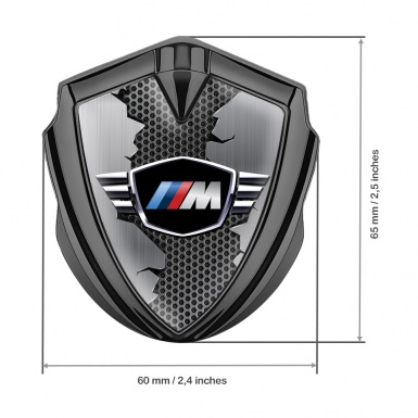 BMW M Power Trunk Metal Domed Emblem Graphite Hex Grid Torn Metal